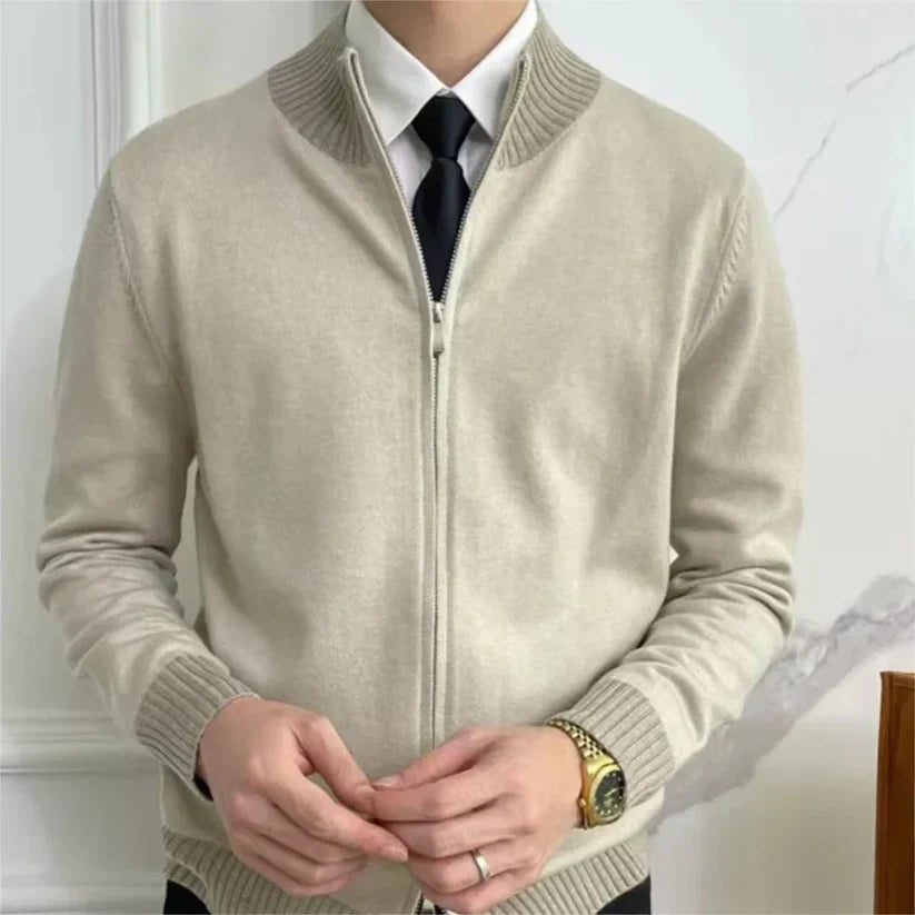 Lothar | Men's Two-Tone Stand Collar Zip Cardigan – Premium Casual Style