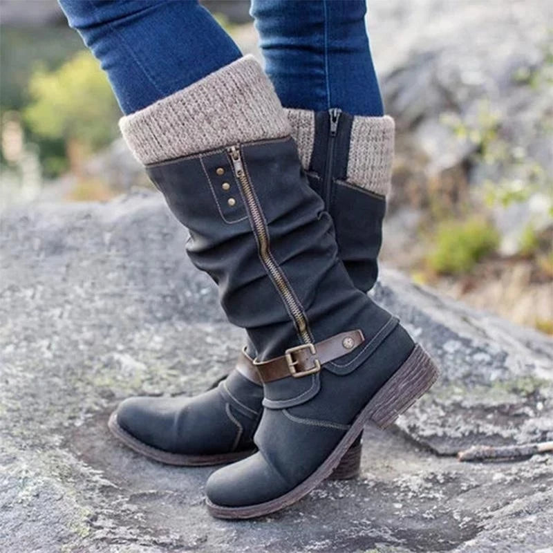 Pippa  Women’s Winter High Boots with Side Zip & Block Heel
