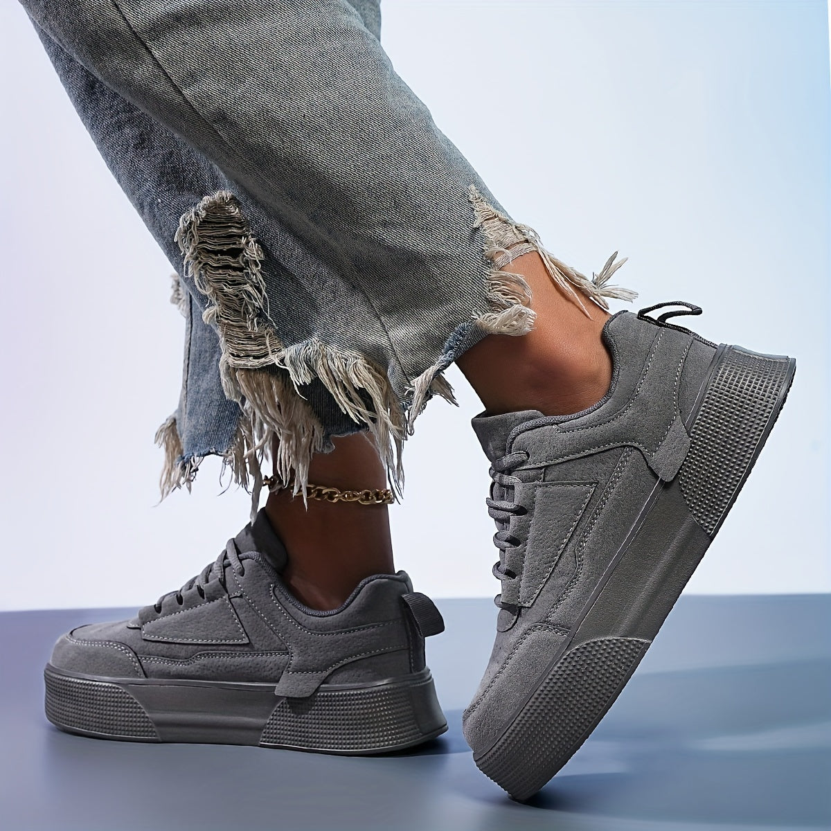 Gertruda | Women's Grey Platform Sneakers – Stylish Lace-Up Shoes for Every Occasion