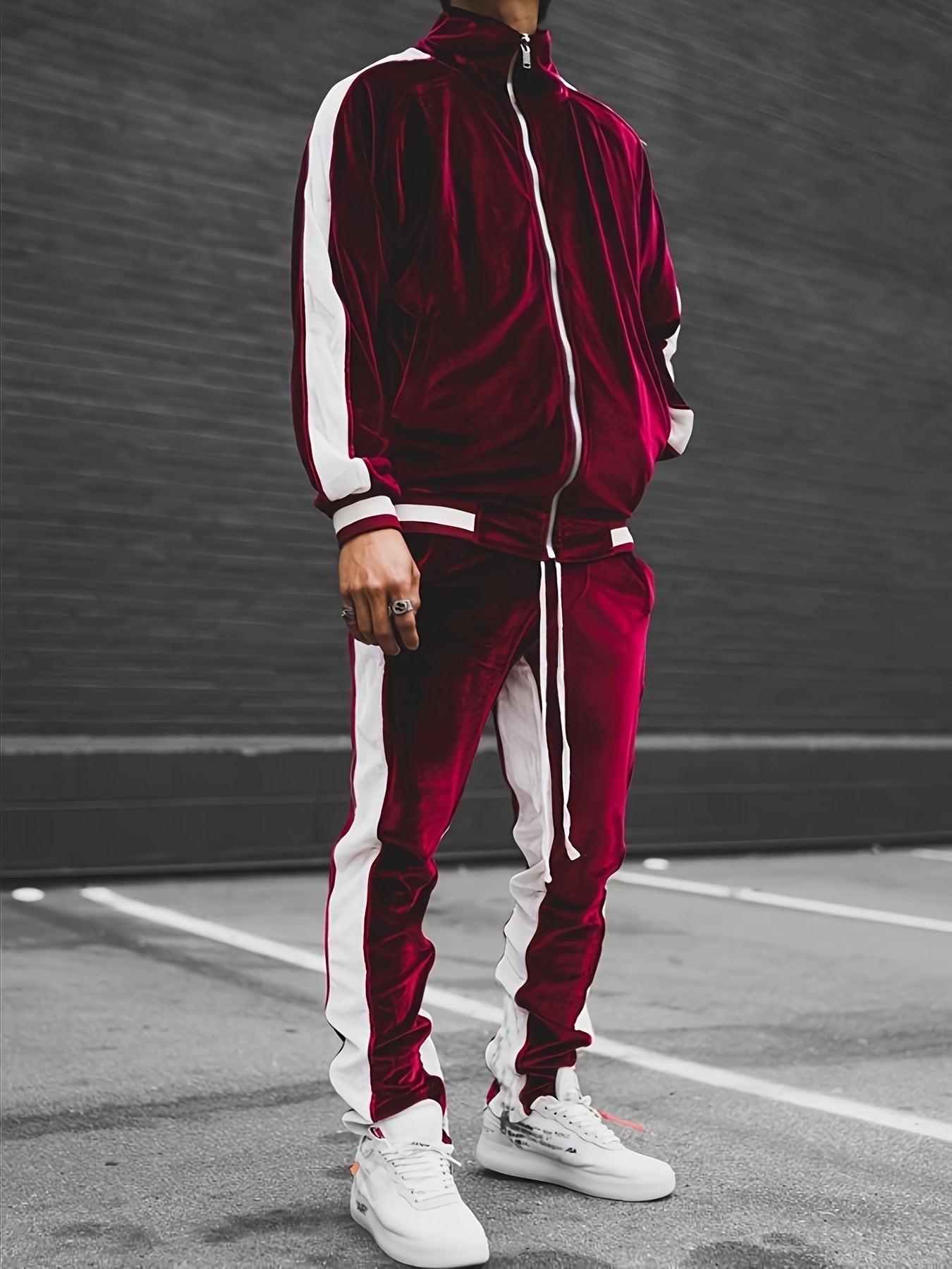 Romeo | Men's Two-Tone Tracksuit Set with Full Zip Stand Collar Jacket and Drawstring Waist Joggers