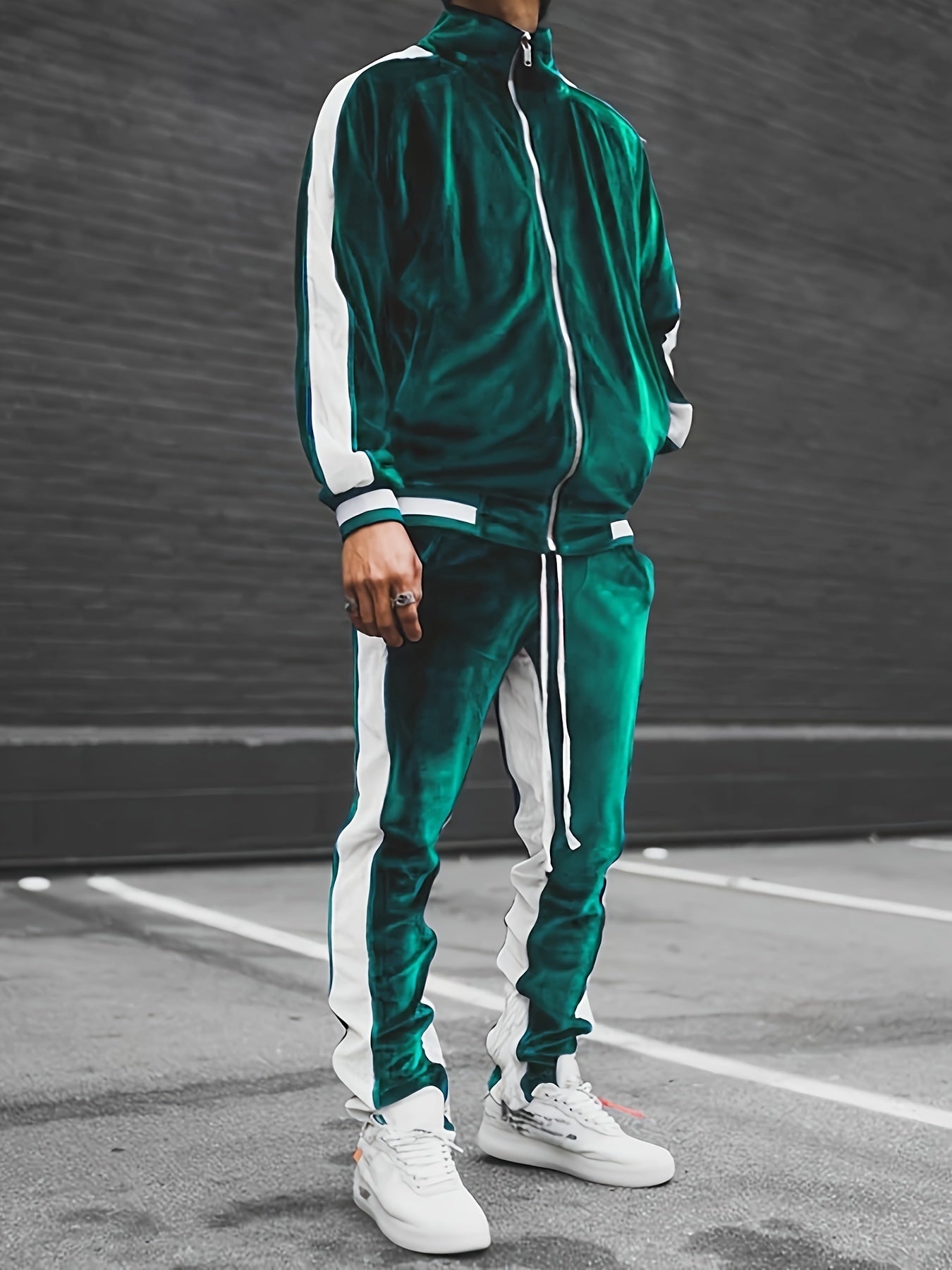 Romeo | Men's Two-Tone Tracksuit Set with Full Zip Stand Collar Jacket and Drawstring Waist Joggers
