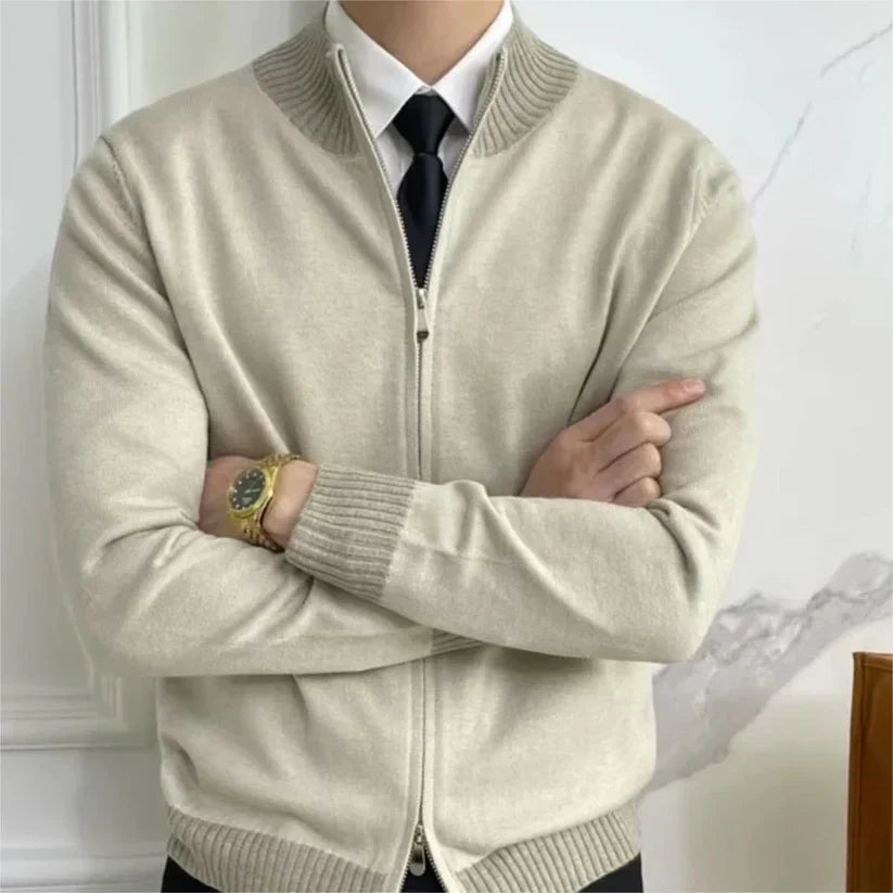 Lothar | Men's Two-Tone Stand Collar Zip Cardigan – Premium Casual Style