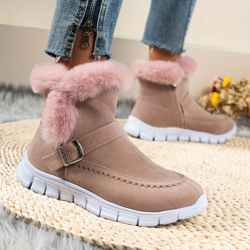 Pandora | Women’s Winter Boots | Side Zip with Strap Detail & Warm Faux Fur Lining