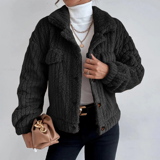 Stacey | Women’s Teddy Short Jacket | Buttoned Lapel Collar Coat