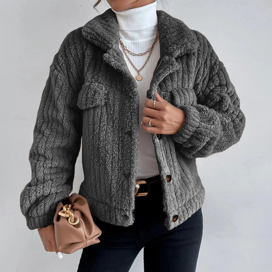 Stacey | Women’s Teddy Short Jacket | Buttoned Lapel Collar Coat