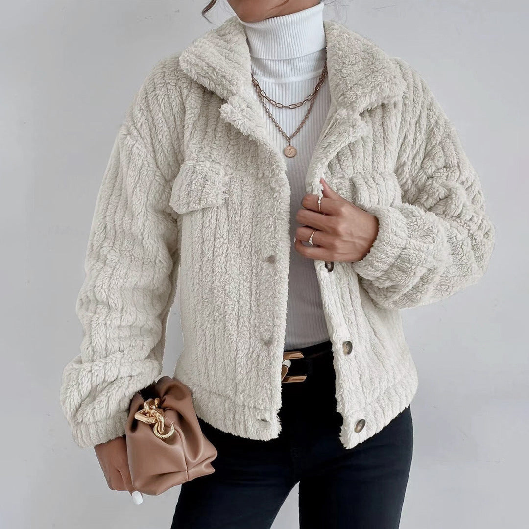 Stacey | Women’s Teddy Short Jacket | Buttoned Lapel Collar Coat