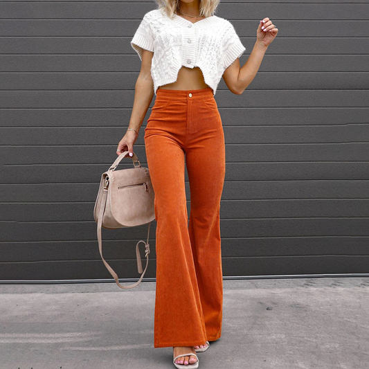 Veronica | Women's High-Waisted Flared Corduroy Pants – Chic & Comfortable Fit