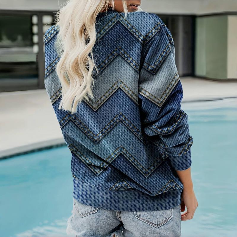 Aria | Women's Round Neck Zigzag Geo Print Knit Sweater