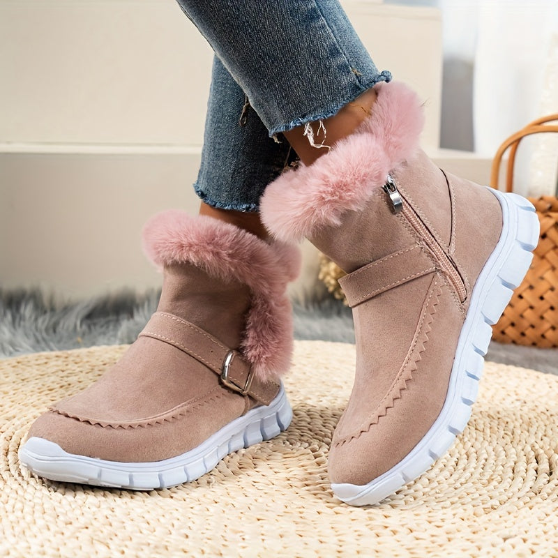 Pandora | Women’s Winter Boots | Side Zip with Strap Detail & Warm Faux Fur Lining