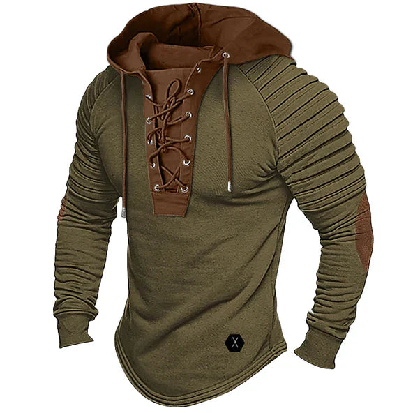Mitchell | Men’s Two-Tone Lace-Up Hoodie Sweater – Streetwear Style Pullover with Drawstring Hood