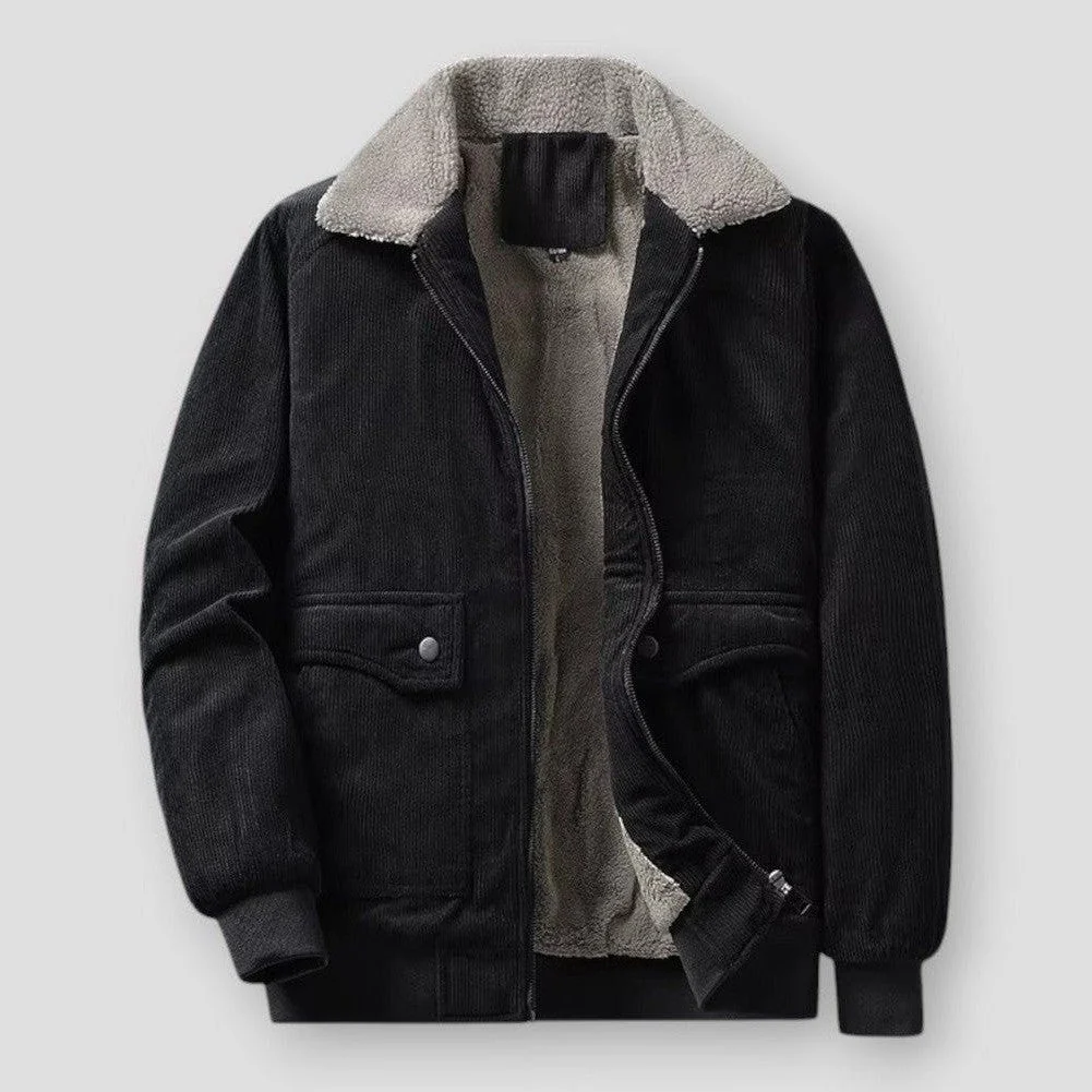 Kylaric | Men’s Corduroy Bomber Jacket with Sherpa Collar & Fleece Lining