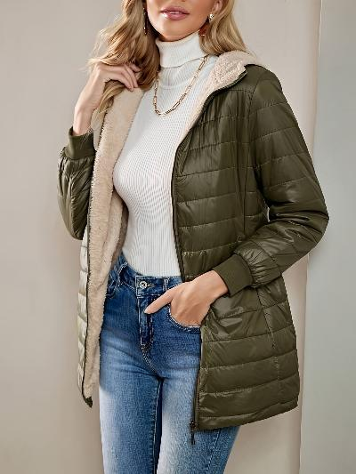 Ingrid | Women's Long Padded Coat with Fleece Lining and Zip Closure