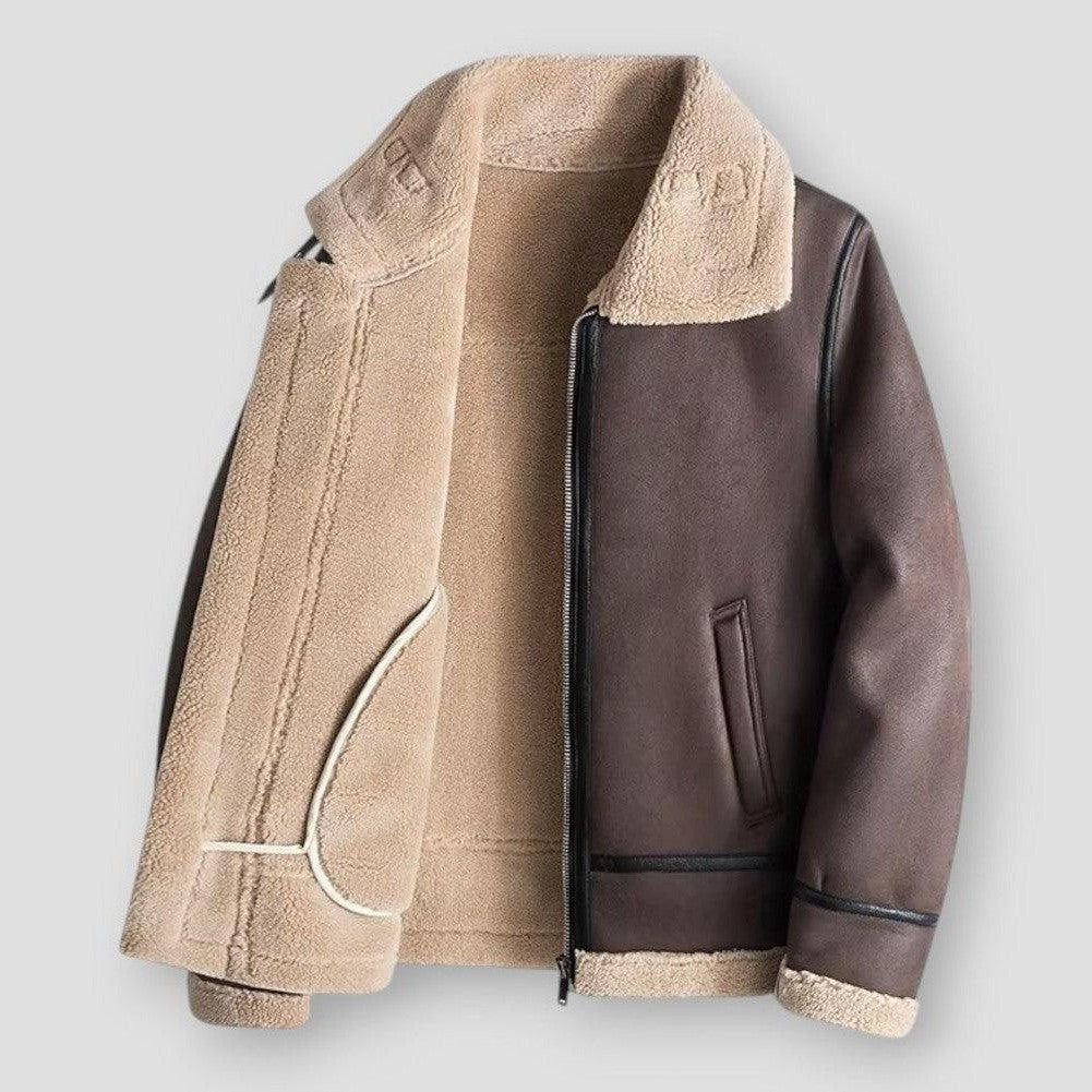 Kervian | Men’s Relaxed Fit Suede-Look Bomber Jacket with Shearling Collar