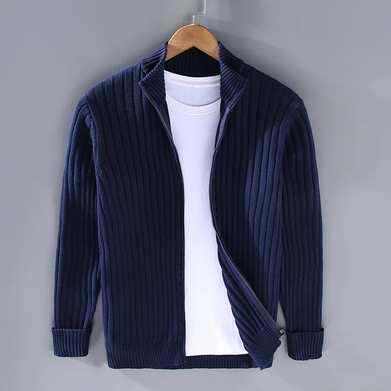 Ethan | Men's Ribbed Knit Cardigan with Zip-Up Stand Collar