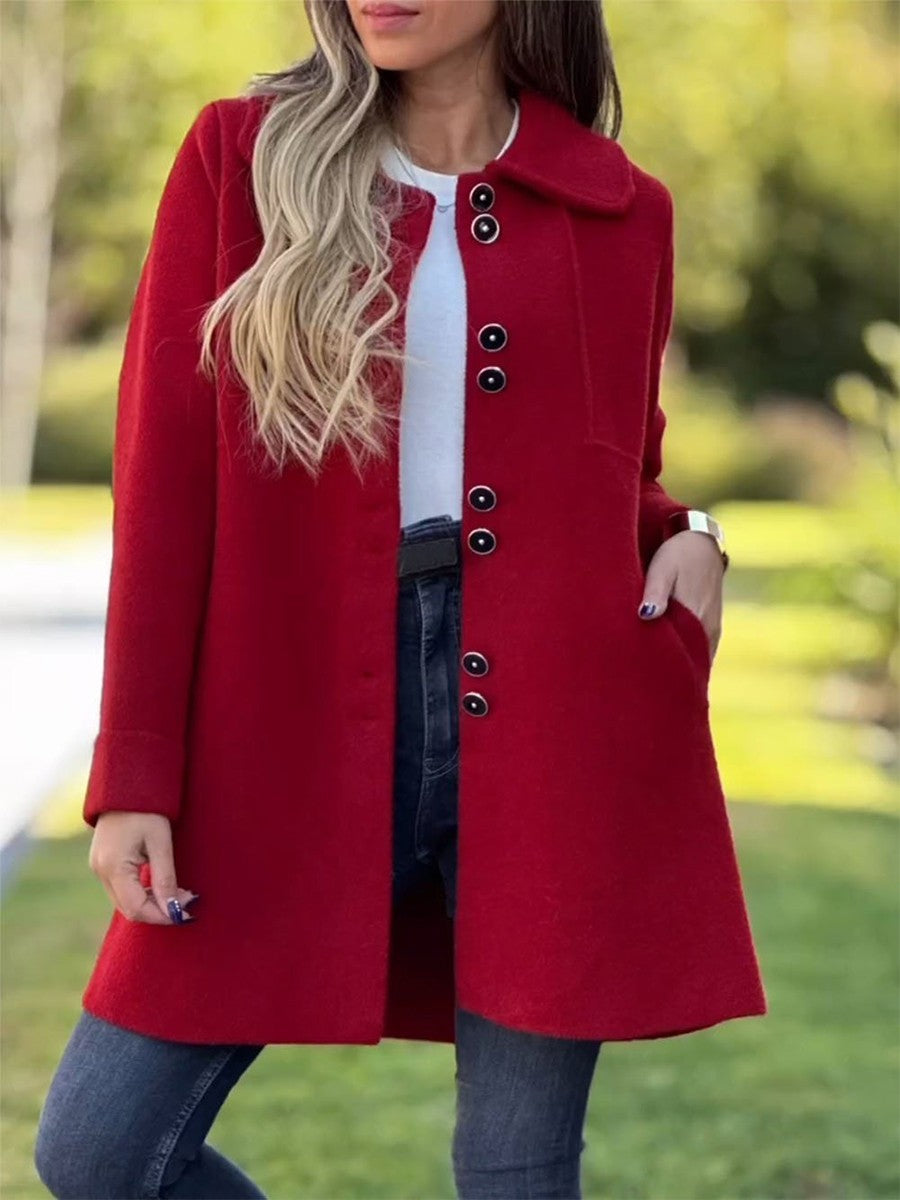 Janice | Women’s Fitted Wool Look Mid-Length Coat with Classic Buttons & Lapel Collar
