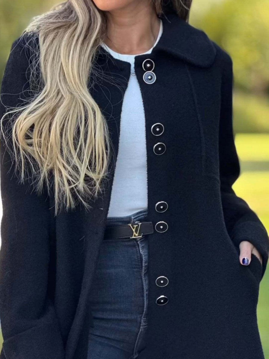 Janice | Women’s Fitted Wool Look Mid-Length Coat with Classic Buttons & Lapel Collar