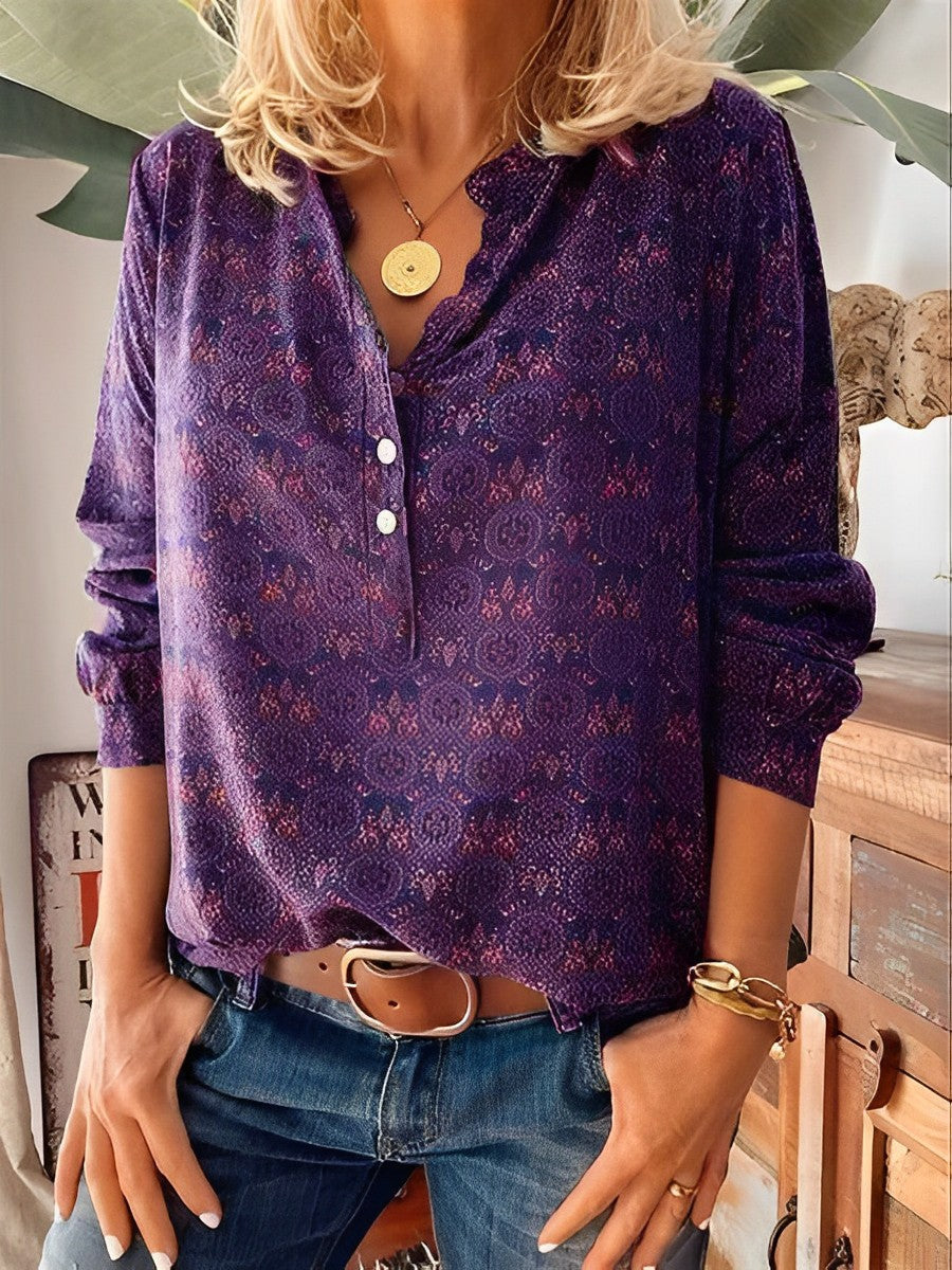 Marigold | Women's Vintage Print Buttoned Blouse – Stylish, Comfortable, and Versatile