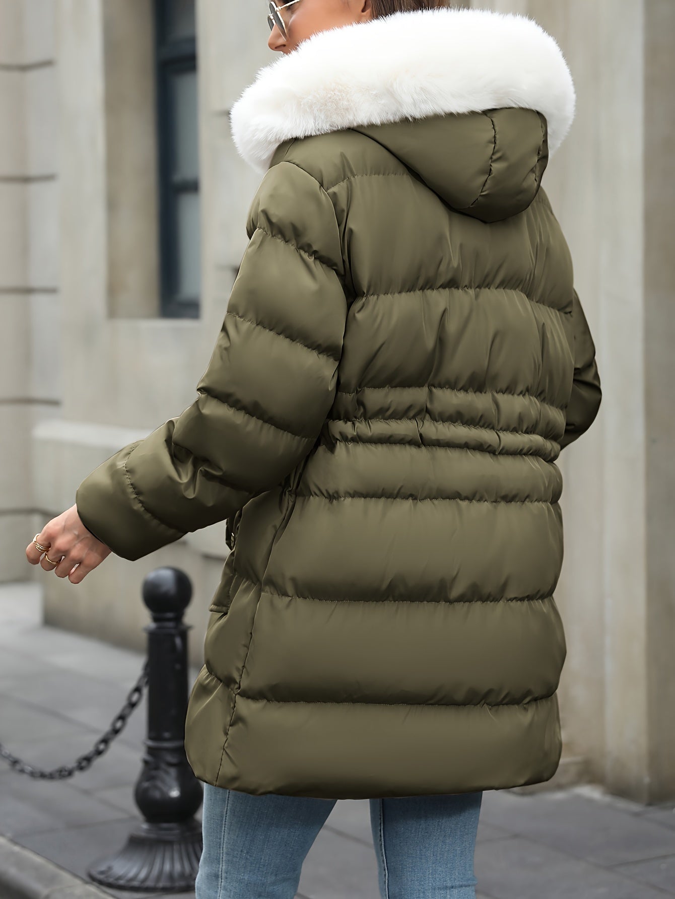 Trudy | Women’s Padded Down Jacket with Fur Hood – Warm Zipped Winter Coat