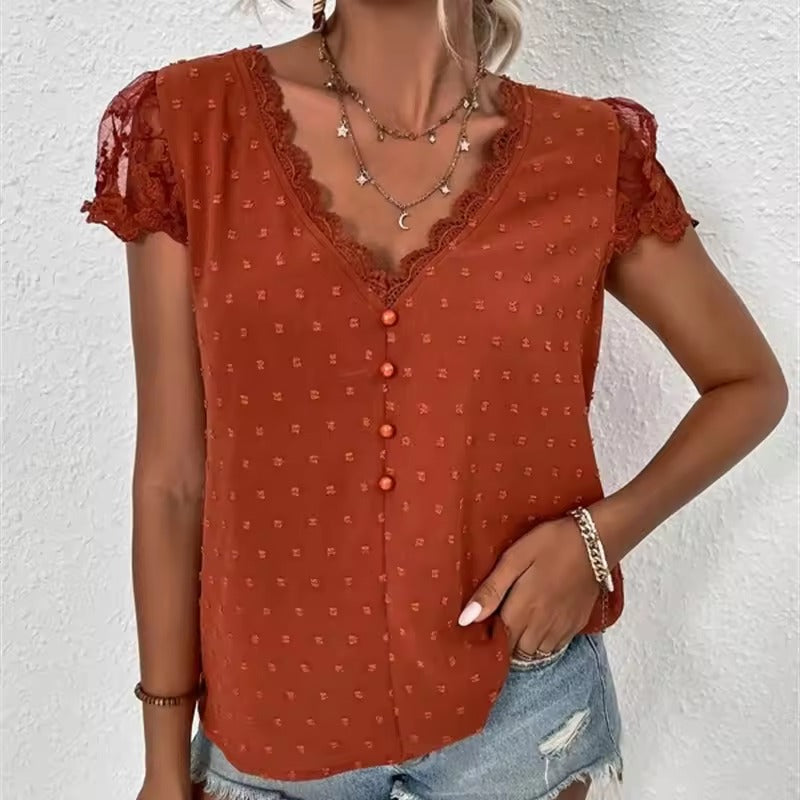 Amicia | V-Neck Lace Detail Stylish Women's Blouse