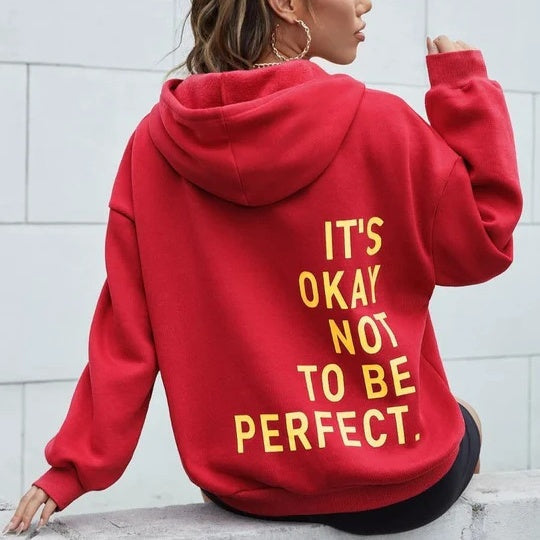 Wilburga | Women's Hoodie Jacket with "It's Okay Not to Be Perfect" Back Print – Cosy and Stylish