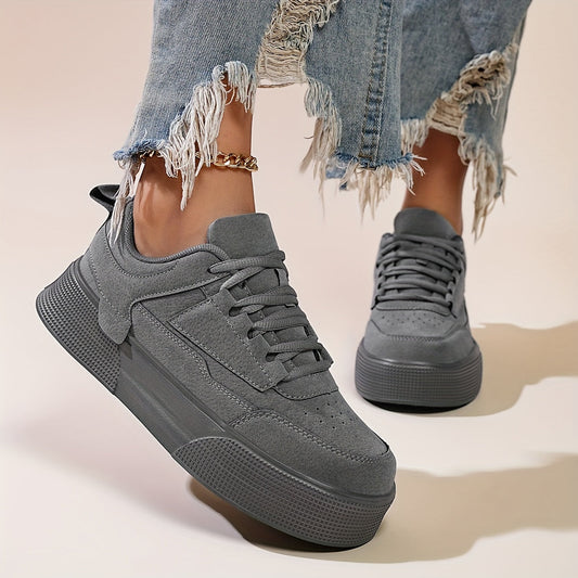 Gertruda | Women's Grey Platform Sneakers – Stylish Lace-Up Shoes for Every Occasion