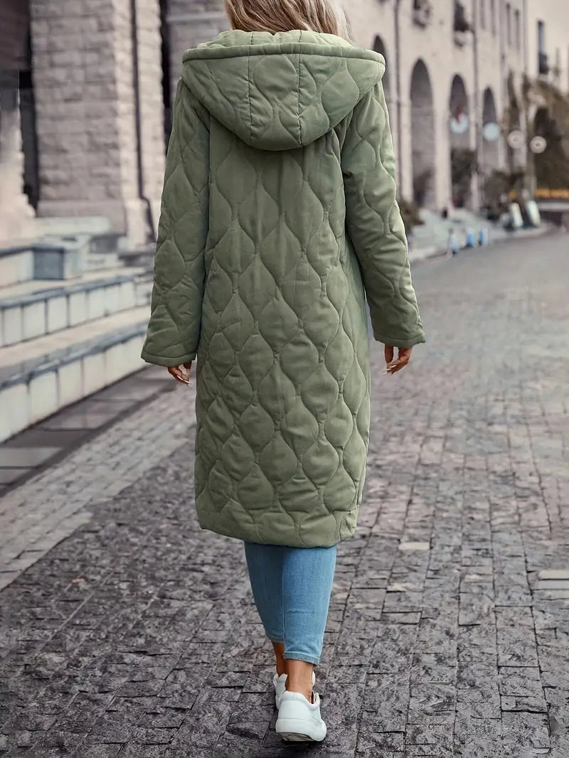 Una | Women’s Long Down Coat with Hood – Padded Zip-Up Winter Jacket