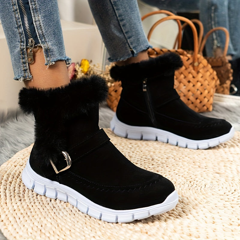 Pandora | Women’s Winter Boots | Side Zip with Strap Detail & Warm Faux Fur Lining