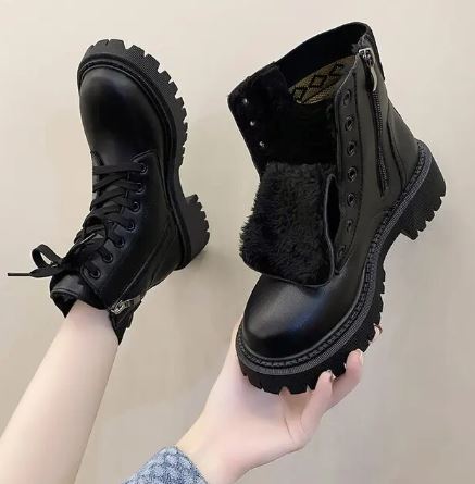 Eveline | Women's Lace-Up Side Zip Synthetic Leather Fleece-Lined Winter Ankle Boots – Warm, Stylish & Comfortable