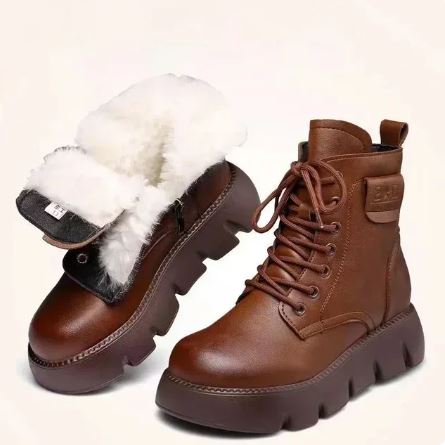 Jenna | Women's Lace-Up Side-Zip Fleece-Lined Winter Ankle Boots with Platform Soles