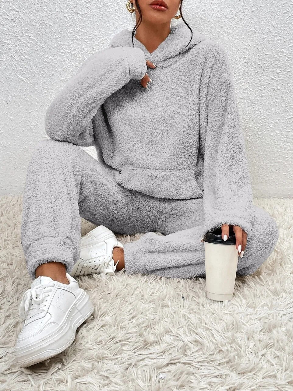 Suzanne | Women’s Teddy Lounge Set, Two-Piece Hoodie & Jogging Bottoms Cosy Warm Suit