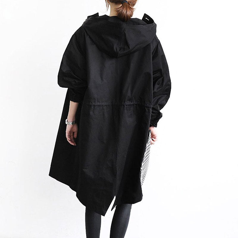 Janelle | Women's Long Waterproof Coat with Hood and Button Closure