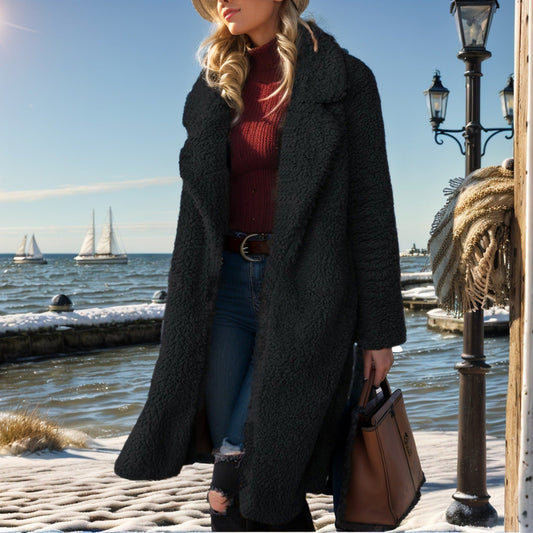 Elsa | Women’s Mid-Length Teddy Texture Open Front Overcoat