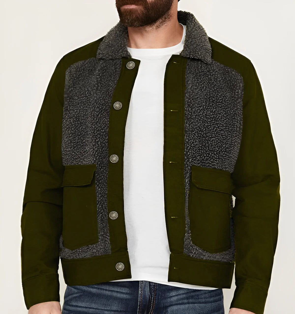Isandro | Men’s Sherpa-Lined Patchwork Trucker Jacket