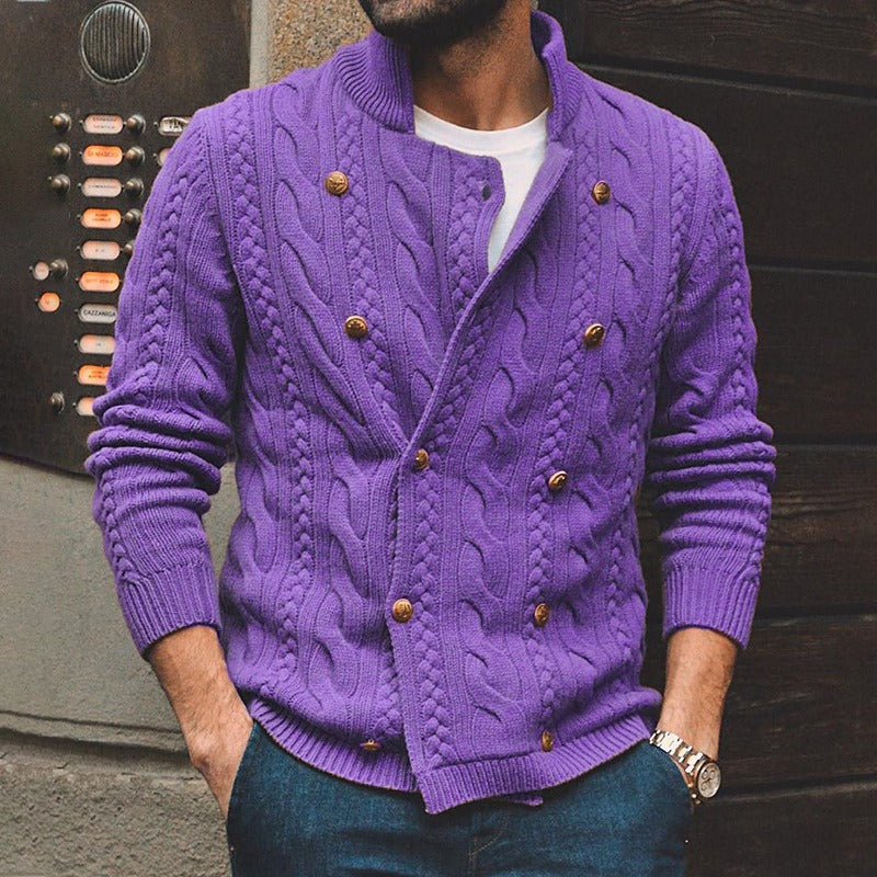 Demeric | Men’s Cable Knit Cardigan with Double-Breasted Button Closure