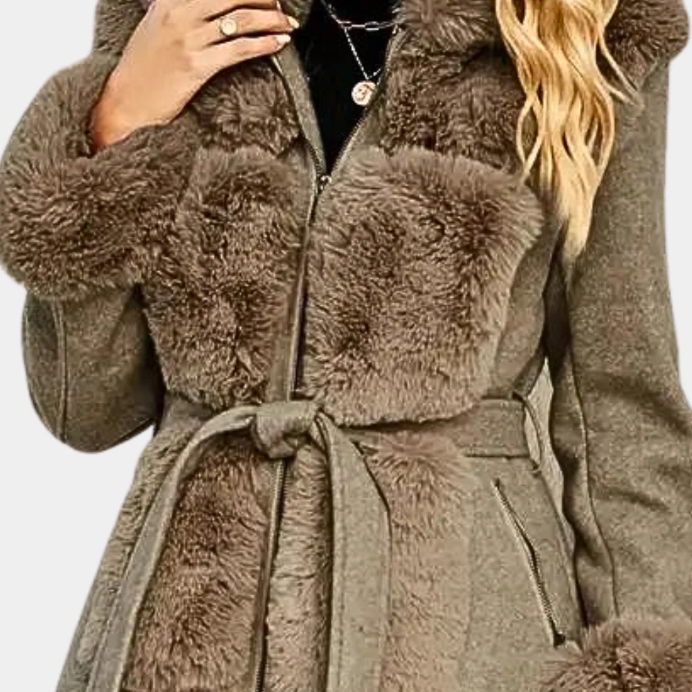 Felicity | Women’s Wool Blend Trench Coat with Faux Fur & Padded Lining