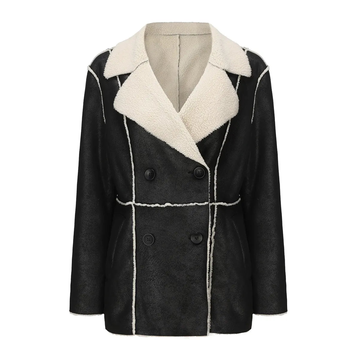 Hadley | Women’s Mid-Length Double-Breasted Winter Coat with Fleece Lining & Lapel Collar