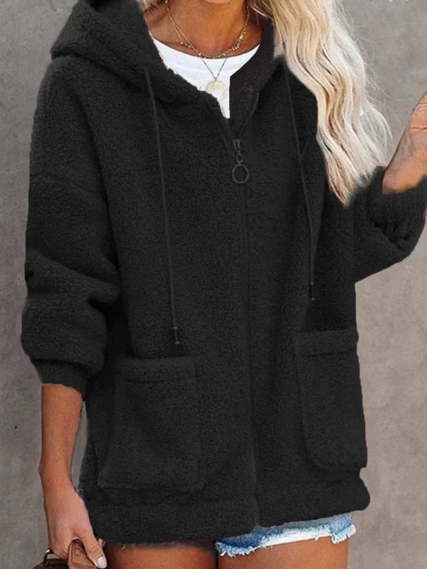 Isabella | Women’s Oversized Teddy Zip Jacket with Hood & Pockets