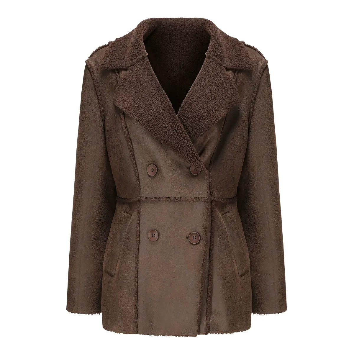 Hadley | Women’s Mid-Length Double-Breasted Winter Coat with Fleece Lining & Lapel Collar