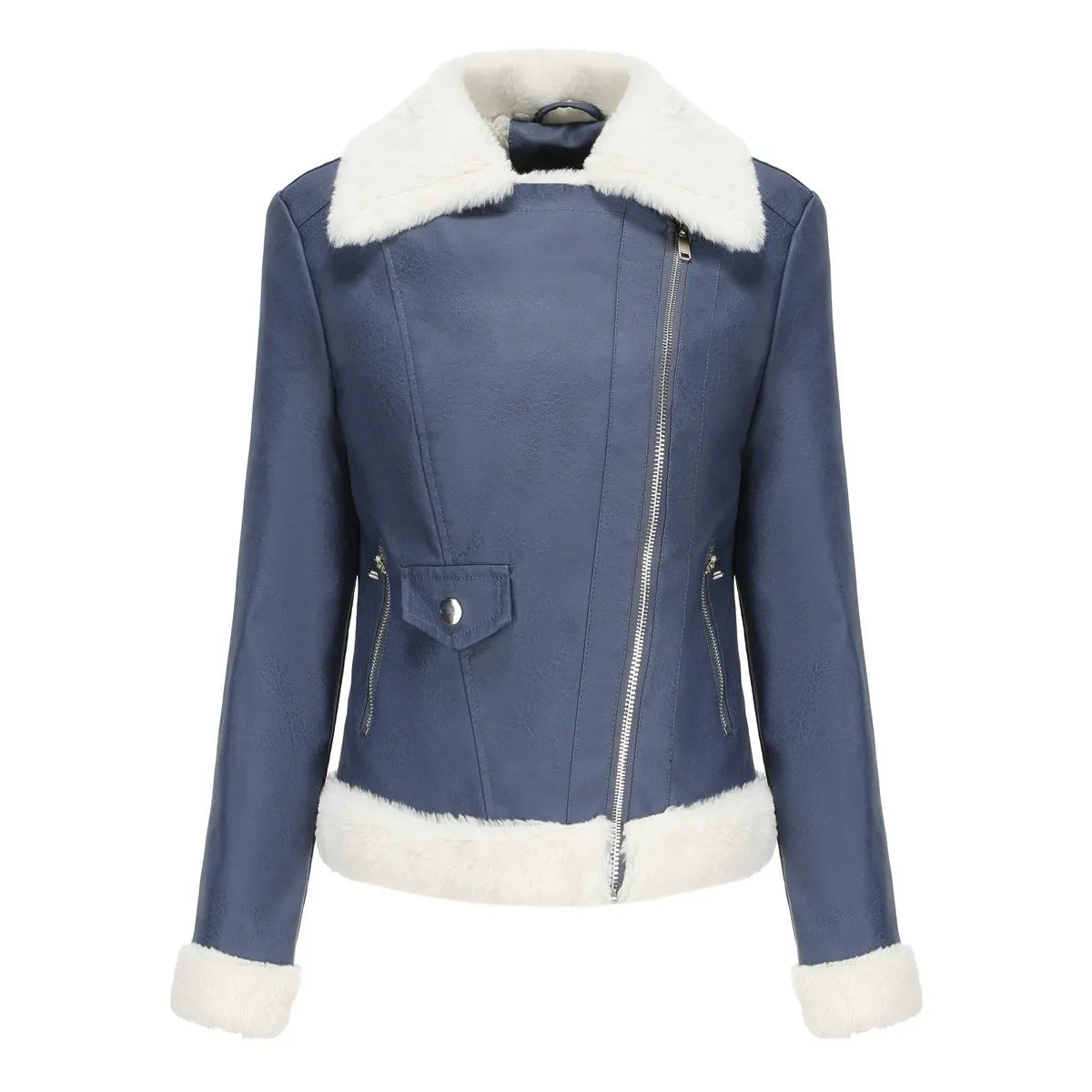 Gwendolyn | Women’s Fitted Faux Leather Jacket with Plush Fur Lining & Asymmetrical Zip
