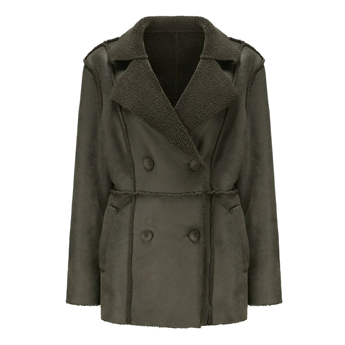 Hadley | Women’s Mid-Length Double-Breasted Winter Coat with Fleece Lining & Lapel Collar