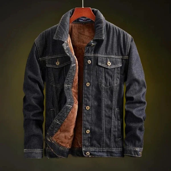 Ardenwell | Men’s Classic Denim Trucker Jacket with Sherpa Fleece Lining and Button Closure