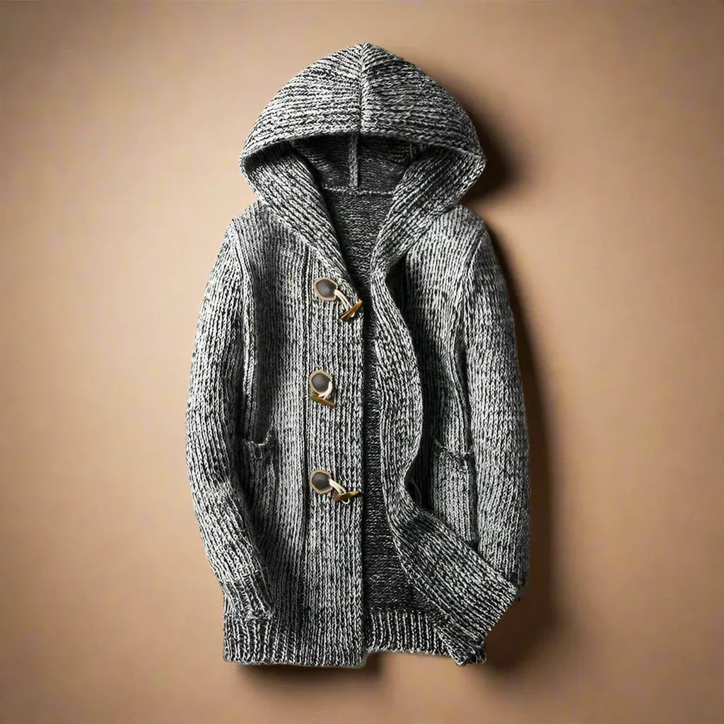 Elmer | Men’s Long Knit Cardigan with Hood and Wooden Toggle Closures