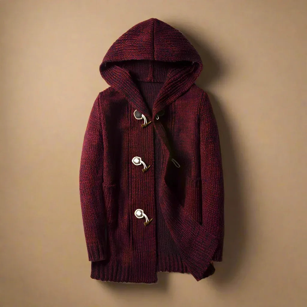 Elmer | Men’s Long Knit Cardigan with Hood and Wooden Toggle Closures