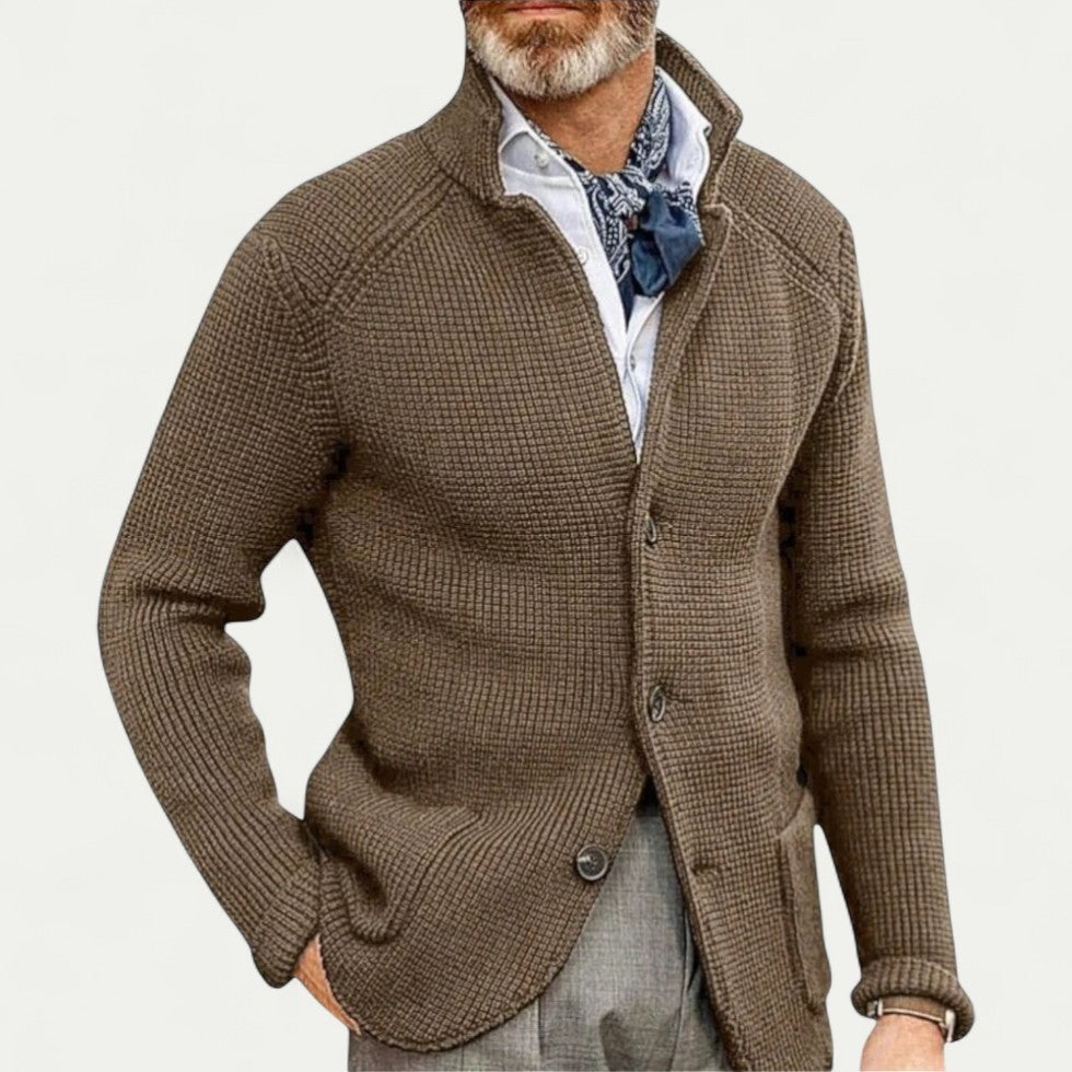 Dylan | Men's Textured Knit Cardigan with Stand Collar and Button Front