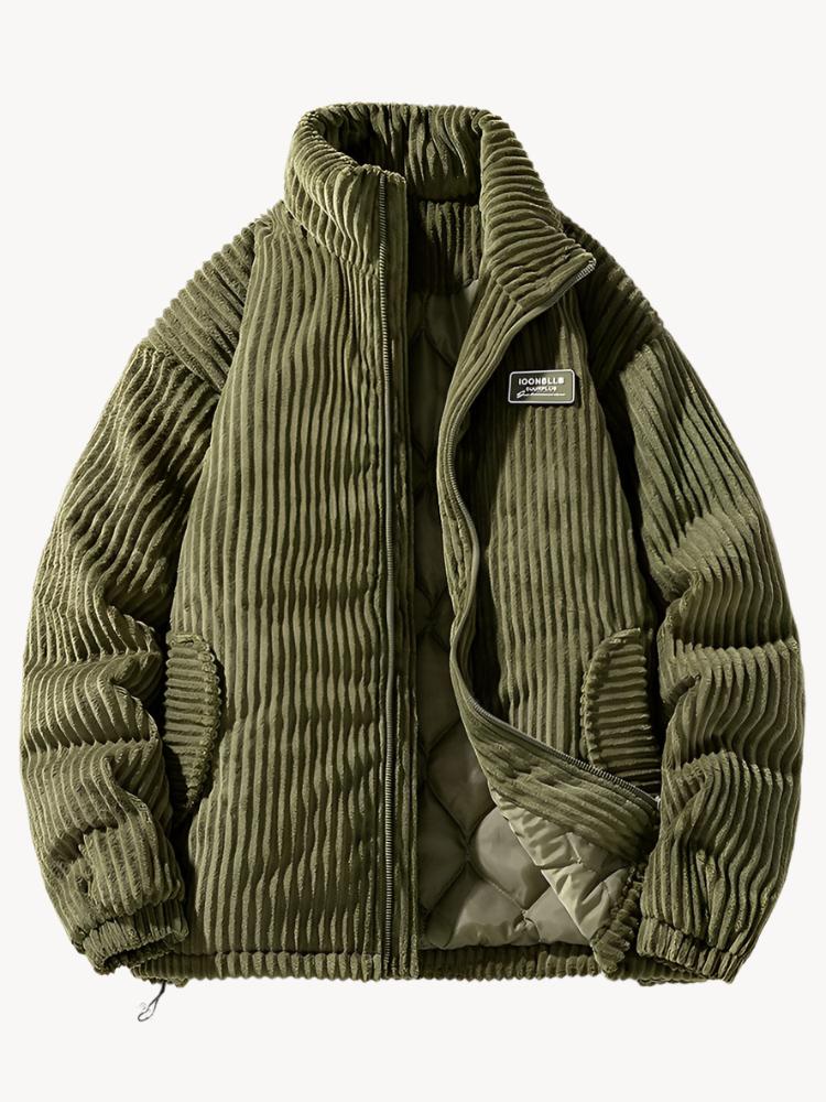 Hulian | Men's Cord Jacket with Stand Collar and Side Pockets – Full Zip, Padded