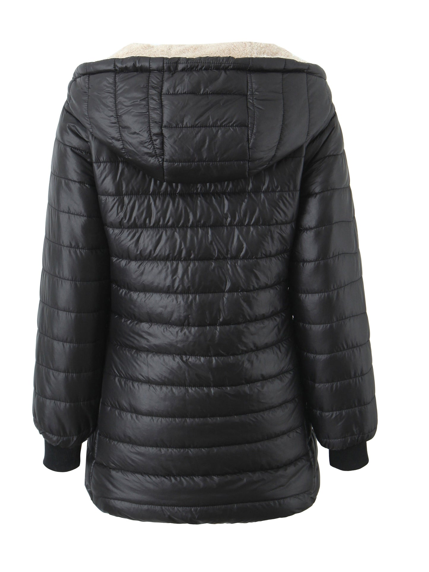 Macy | Women's Black Quilted Fleece-Lined Hooded Jacket with Zip