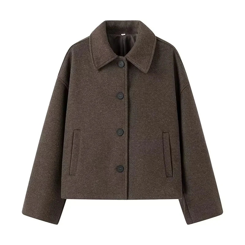 Jennifer | Women’s Oversized Brown Transitional Jacket with Lapel Collar & Buttons