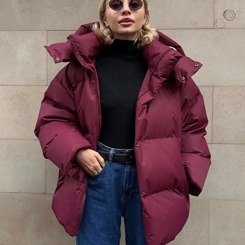Zandrae | Women's Oversized Puffer Winter Jacket with Stand Collar and Side Pockets