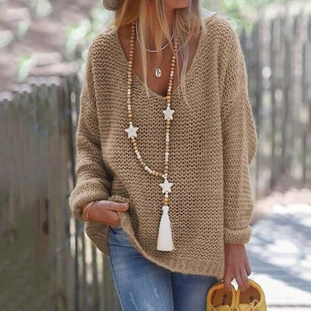 Angelica | Women’s Solid Colour V-Neck Loose Fit Knitted Sweater