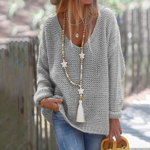 Angelica | Women’s Solid Colour V-Neck Loose Fit Knitted Sweater